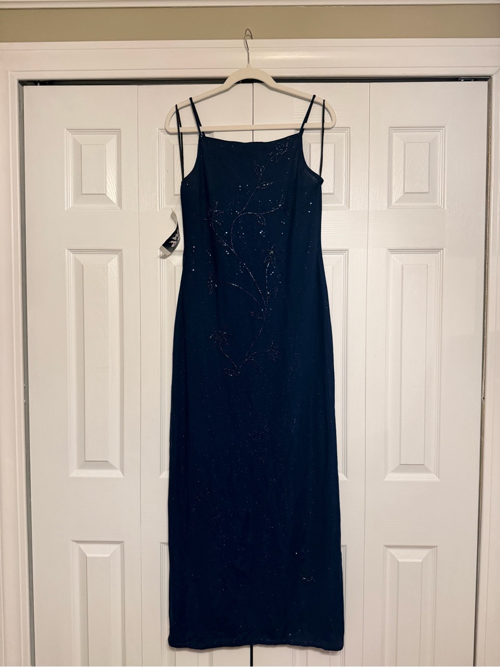 Jump Navy Beaded Spaghetti-Strap Evening Gown